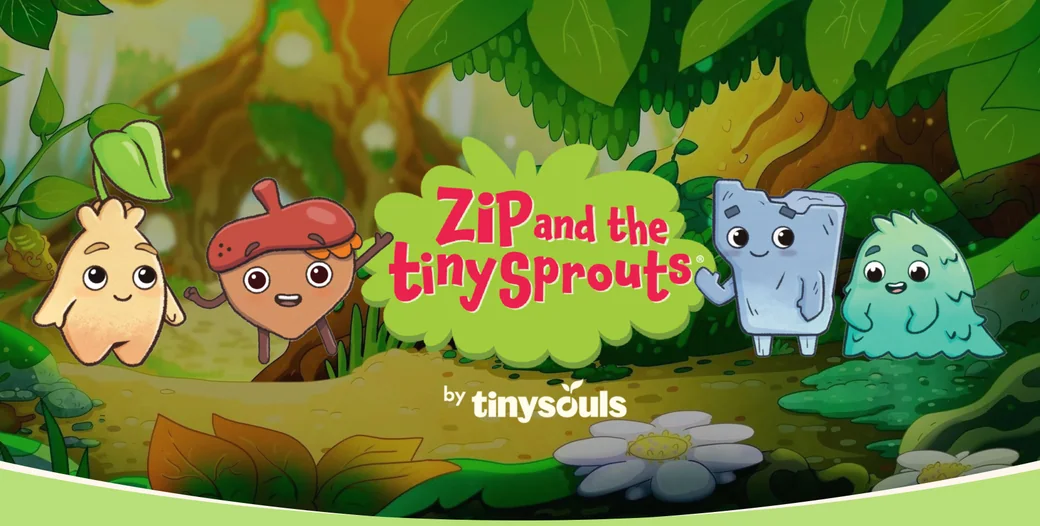 Zip and the Tiny Sprouts characters in their woodland world